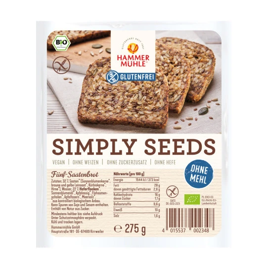 Hammermühle Bio Simply Seeds Fünf-Saatenbrot 275G 3 Hammermühle Bio Simply Seeds Fünf-Saatenbrot 275G